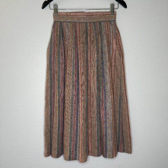 Vintage 70s Claude Brown Earthy Woven Bohemian Striped Skirt | XXS/XS - Picture 2 of 8